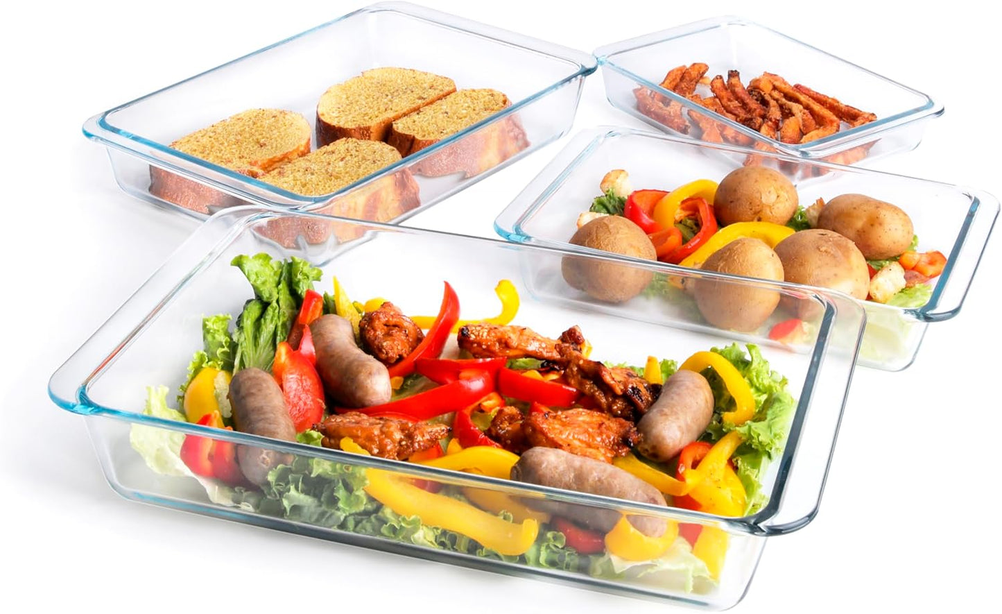 Tempered Glass Baking Pan Set by Basic | 4-Piece Oven & Microwave Safe Dish Set - 1L, 1.7L, 2.8L, 4.2L