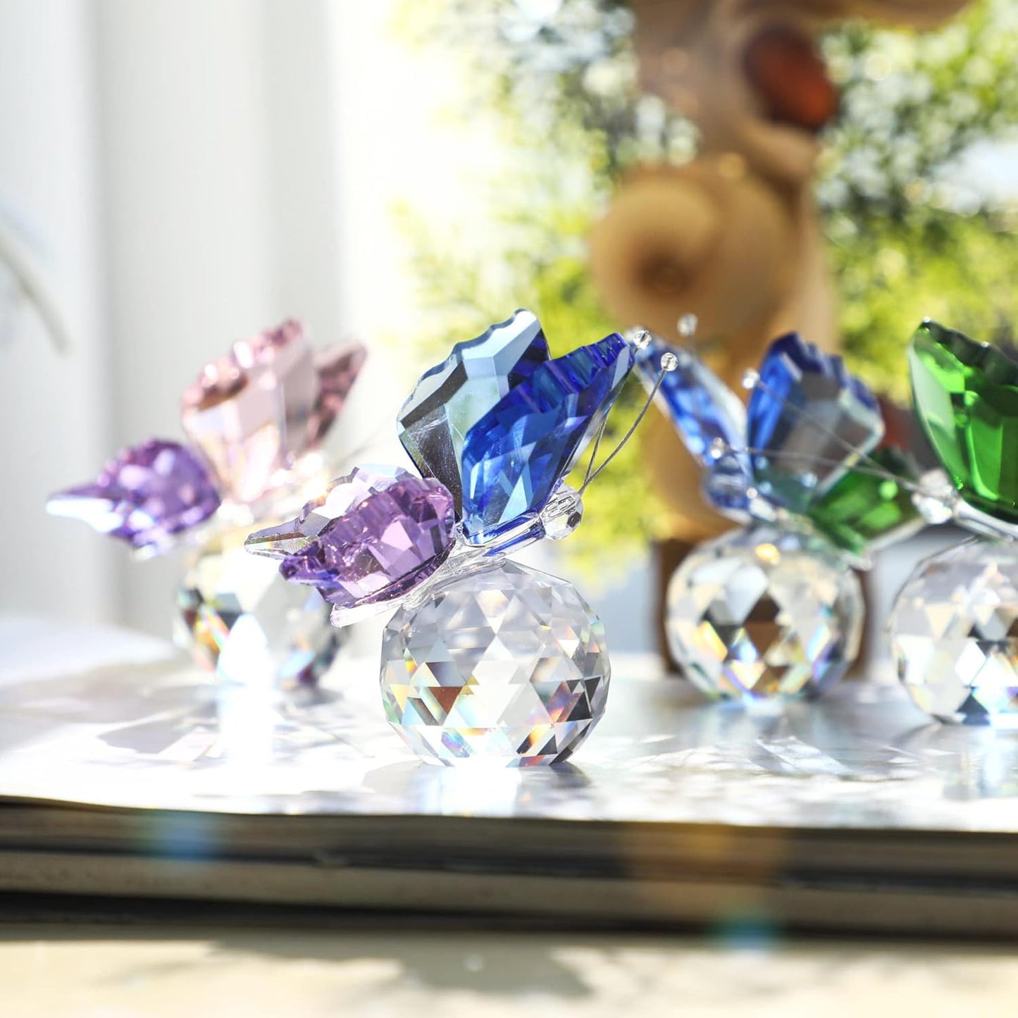 Skiennix Crystal Butterfly Figurines - Pack of 4 Decorative Glass Butterflies | Perfect Christmas Gifts for Women (2.2 x 2 Inch)