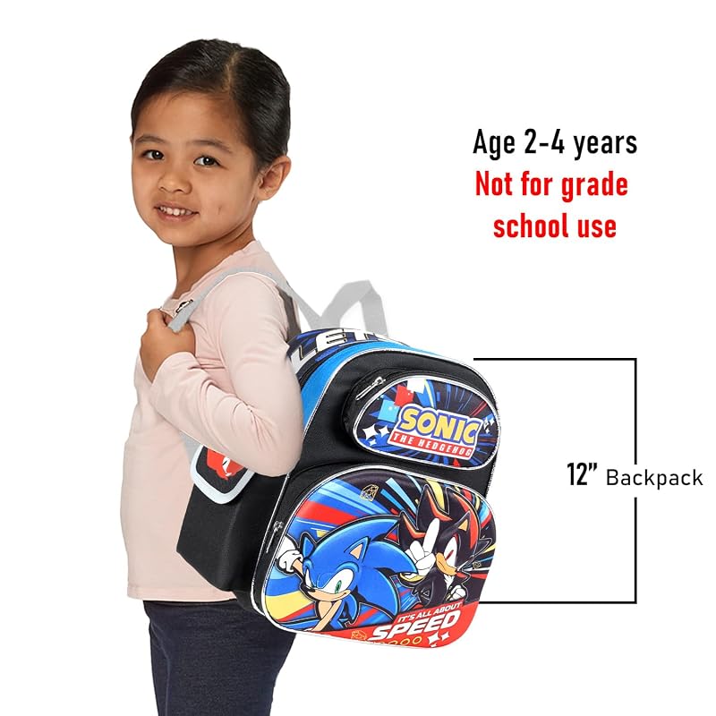 Sonic The Hedgehog Kids Mini Backpack 12 Inch with Bundle, Adjustable Straps