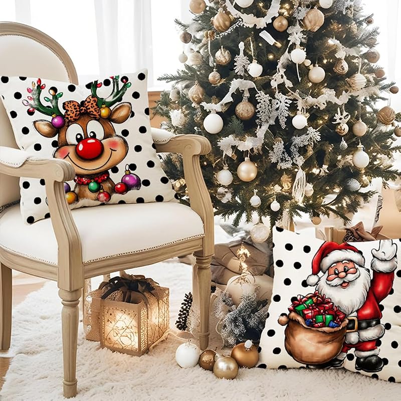 Variation of THIS listing Christmas Pillow Covers 18 x 18 Set of 2 – Double-Sided Santa Elk Shield, 18x18 Covers