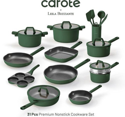 CAROTE 31-Piece Nonstick Cookware Set - Induction-Compatible Titanium & Non-Toxic Granite | PFOA Free