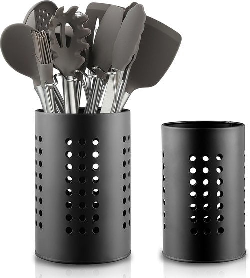 Berglander Kitchen Utensils Holder - Black Stainless Steel Cutlery Organizer for Farmhouse Style Countertops