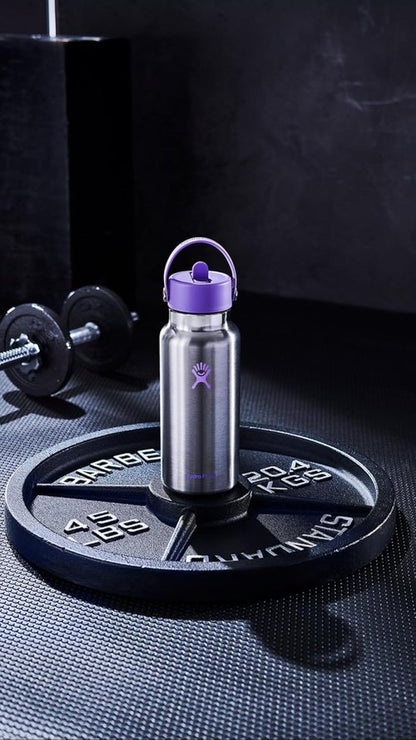 Hydro Flask Water Bottle - Insulated Stainless Steel with Wide Mouth Flex Straw Lid | 32 Oz Violet, Leakproof & Refillable