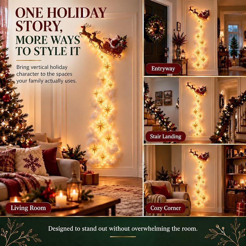 Christmas Magic Trail Wall Light - Santa Sleigh & Reindeer, Style-D