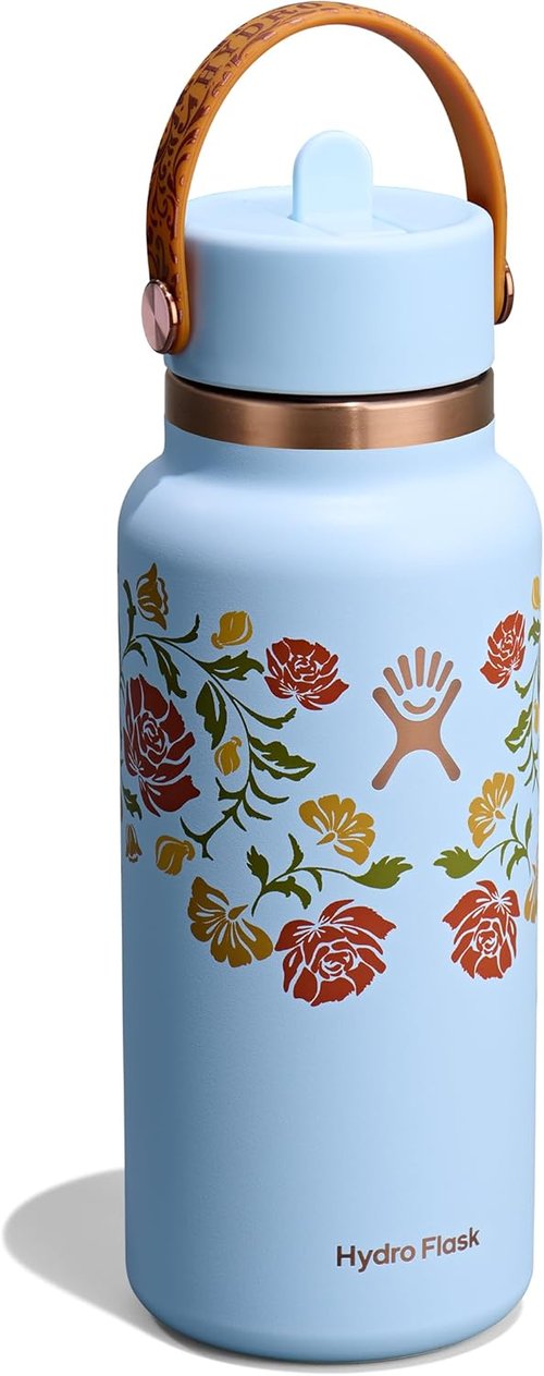 Hydro Flask Water Bottle - Insulated Stainless Steel with Wide Mouth Flex Straw Lid | 32 Oz Western Light Blue