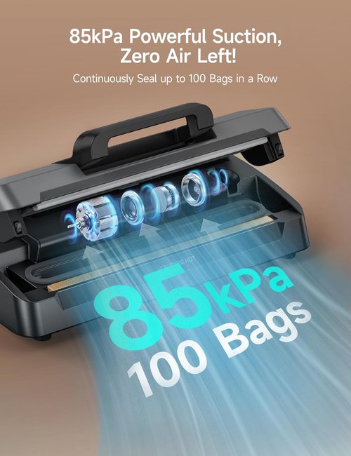 HiCOZY Vacuum Sealer - Powerful Heat Sealing Machine with 7 Automatic Modes | Compact Design & Accessories Included, Space Gray