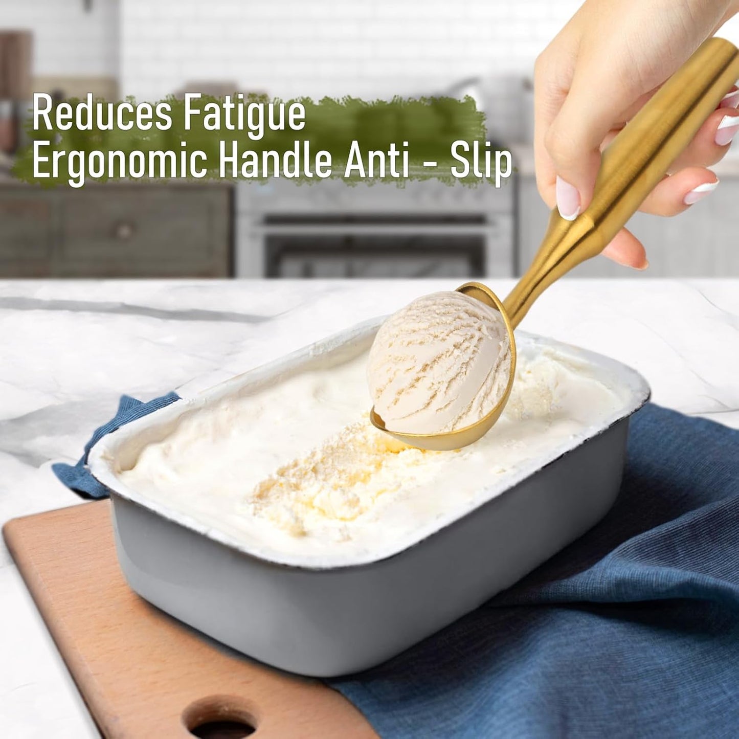 Skiennix Heavy-Duty Ice Cream Scoop - 4.5 oz Durable Stainless Steel, Corrosion-Resistant, Gold Finish