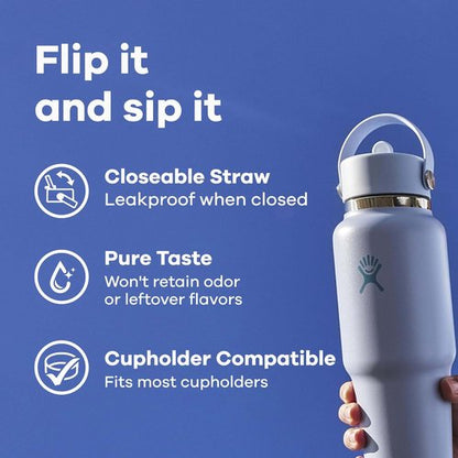 Hydro Flask Travel Water Bottle - Insulated Stainless Steel with Wide Straw Lid - 32 Oz Indigo Blue