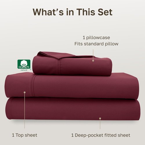 California Design Den Twin XL Bed Sheets Set - 100% Cotton, 400 Thread Count, Silky Smooth Sateen - Burgundy Red