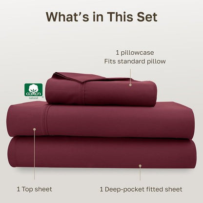 California Design Den Twin XL Bed Sheets Set - 100% Cotton, 400 Thread Count, Silky Smooth Sateen - Burgundy Red
