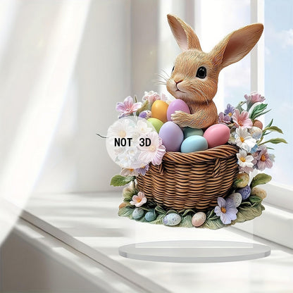 Skiennix Easter Decorations - 2D Flat Acrylic Bunny & Egg Ornaments for DIY Crafts | Cute Rabbit Desktop Decor