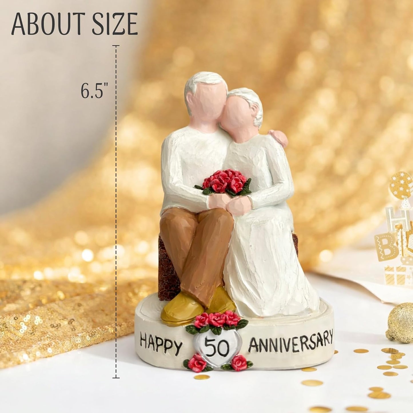 Regine Switzerland 50th Wedding Anniversary Figurines - Hand-Painted Resin Statues for Couples | 5.9 Inch Tabletop Decor
