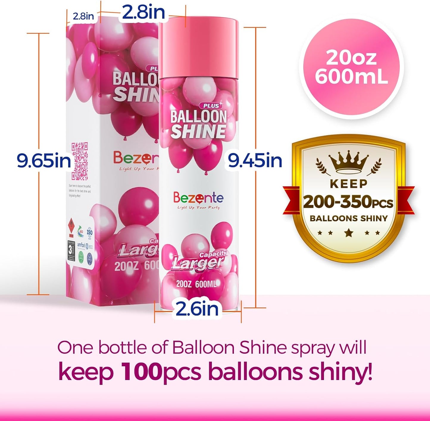 Bezente Balloon Shine Spray - 20 oz Waterproof, Long-Lasting High Shine for Party Decorations