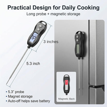 Meat Thermometer by [Brand Name] - Digital Instant Read with Backlight | Waterproof for BBQ, Grilling & Baking (Black)