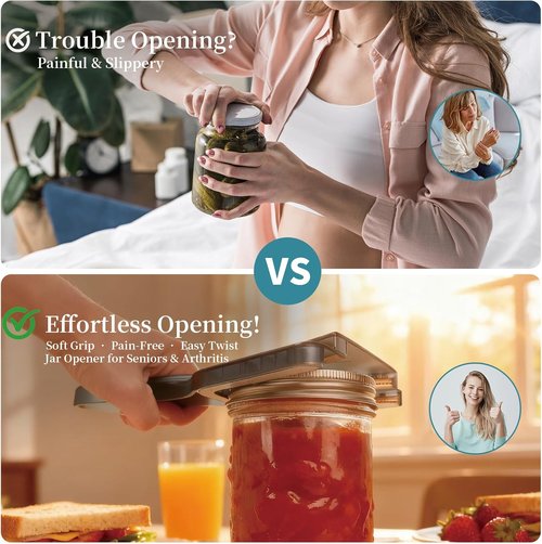 Jar Opener for Seniors - Easy Twist-Off Lid & Bottle Opener | Ergonomic Non-Slip Handle, Ideal Gift (Gray)