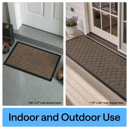 GORILLA GRIP 100% Waterproof All-Season WeatherMAX Doormat 35x23, US Designed Natural Rubber, Stain and Fade Resistant, Low Profile Indoor Outdoor Door Mats, Easy Clean Patio Mat, Latte Quatrefoil