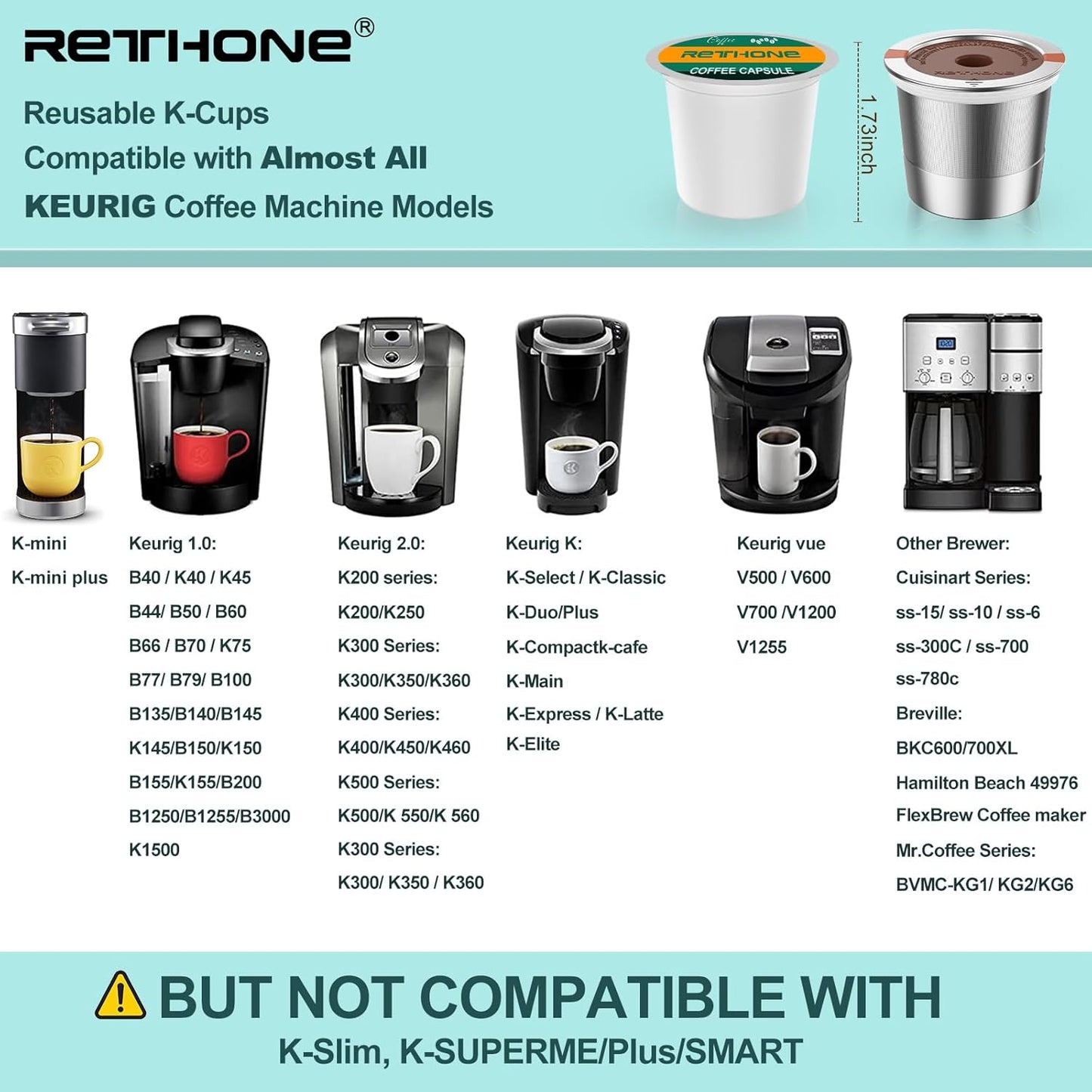 RETHONE K Cup Reusable Coffee Pods - Stainless Steel Compatible with Keurig 1.0 & 2.0 | 1 Pack