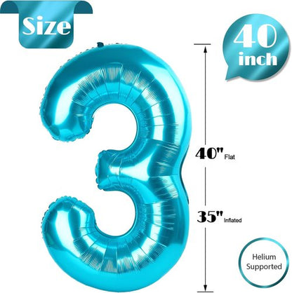 Blue Number 3 Balloon - 40 Inch Birthday Decoration for Kids & Adults | Perfect for 3rd Birthday Parties