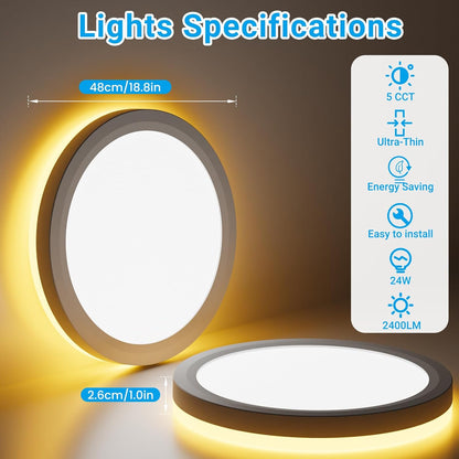 Skiennix 19 Inch LED Flush Mount Ceiling Light - Night Light Feature | 36W 3960LM, Round White Fixture for Bedroom, Bathroom, Kitchen