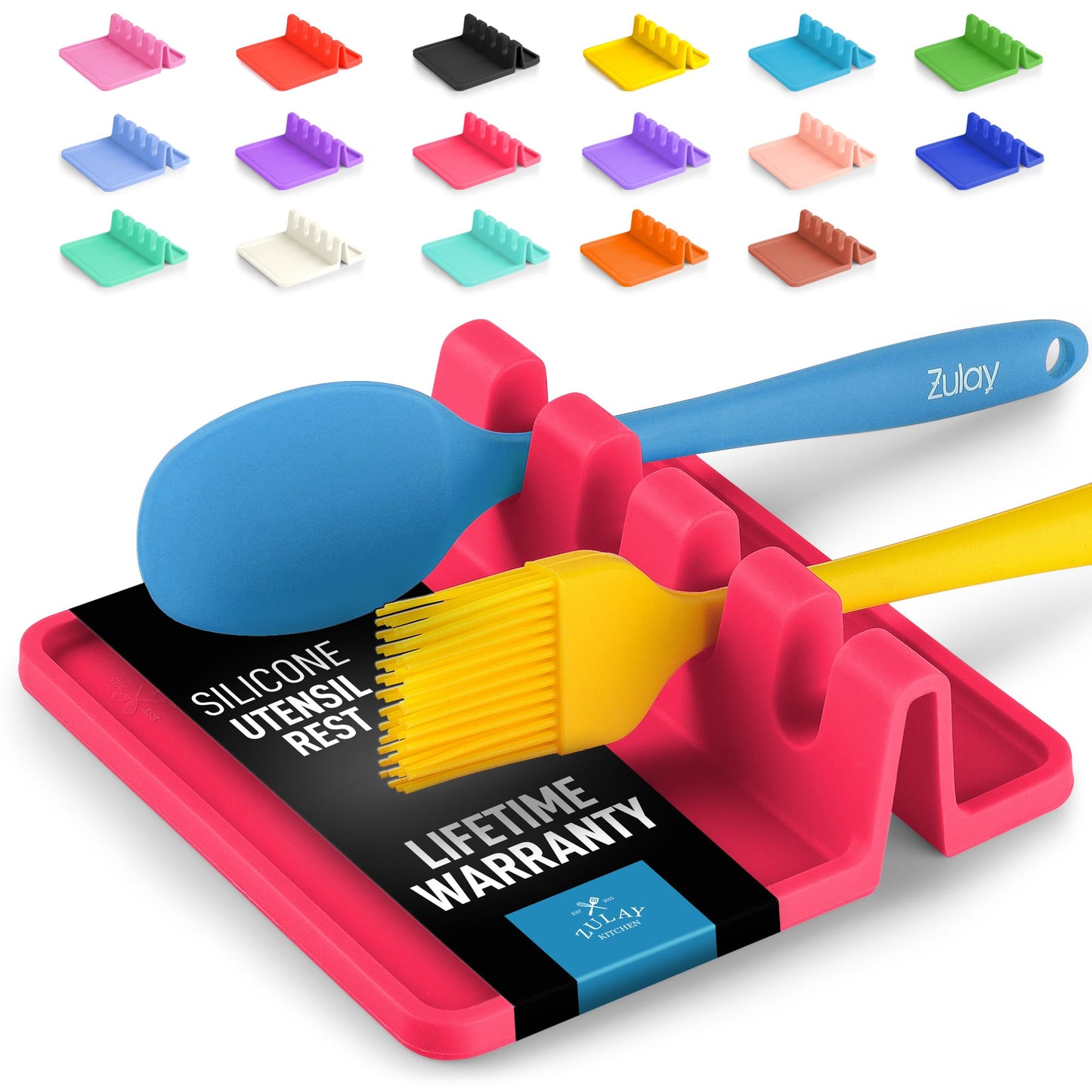 Zulay Kitchen Silicone Utensil Rest with Drip Pad for Multiple Utensils - BPA-Free, Heat-Resistant Spoon Rest & Spoon Holder for Stove Top - Kitchen Utensil Holder for Ladles & Tongs - Honeysuckle