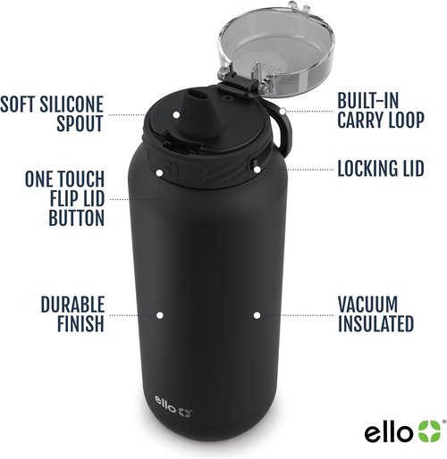Ello Cooper 22oz Stainless Steel Water Bottle - Vacuum Insulated, Leak Proof Lid, Fits Car Cupholder | Figgy Pudding