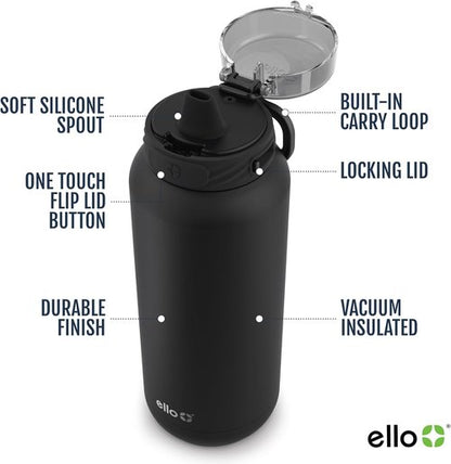 Ello Cooper 22oz Stainless Steel Water Bottle - Vacuum Insulated, Leak Proof Lid, Fits Car Cupholder | Figgy Pudding