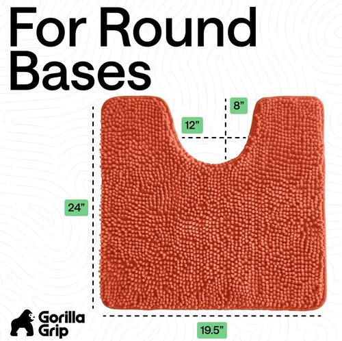 GORILLA GRIP Plush Chenille Bath Rug Mat - Absorbent Shaggy Design for Oval Toilet Base - Coral