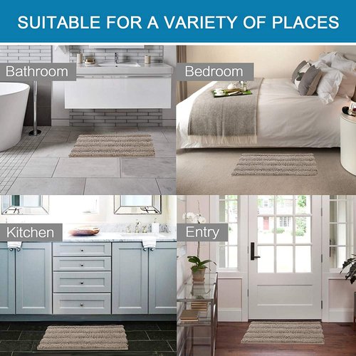 H.VERSAILTEX Bathroom Rugs Bath Rugs for Bathroom Non Slip Bath Mats Extra Thick Chenille Striped Rug 17" x 24" Absorbent Soft Shaggy Washable Dry Fast Bath Mats for Bath Room Floor - Taupe