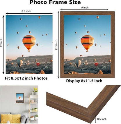 JCJMY Picture Frame 8.5x12 - Brown Wall Hanging & Tabletop Display | Shatter Resistant Plexiglass