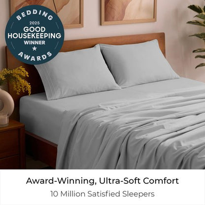 Mellanni Full Sheets Set - 4 PC Iconic Collection Bedding - Hotel Luxury, Extra Soft, Cooling Bed Sheets - Wrinkle, Fade, Stain Resistant (Full, Light Gray)