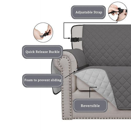 Easy-Going Reversible Chair Cover Washable Sofa Cover for Dogs Water Resistant Couch Slipcover Furniture Protector Cover with Adjustable Straps for Pets (Chair 30 in, Gray/Light Gray)
