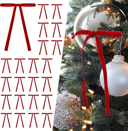 SIMISI Velvet Ribbon Bows - 24 Pcs Red Christmas Decorations for Tree, Wreath & Garland (3/8'' Width, 5x7 Inch)