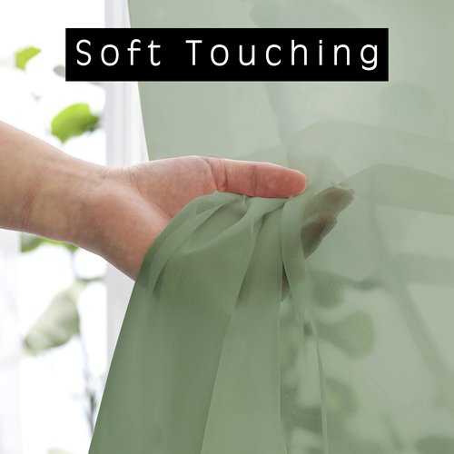 OWENIE Sage Green Sheer Curtains 72 Inches Long 2 Panels Set, Transparent Voile Sheer Curtain Rod Pocket Gauze Drapes for Living Room Bedroom Sliding Glass Door Treatment, 2 Pcs Each 42 x 72 Inch
