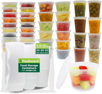 Freshware Food Storage Containers - Leakproof, BPA-Free Deli Containers | 20 Sets of 8/16/32 oz