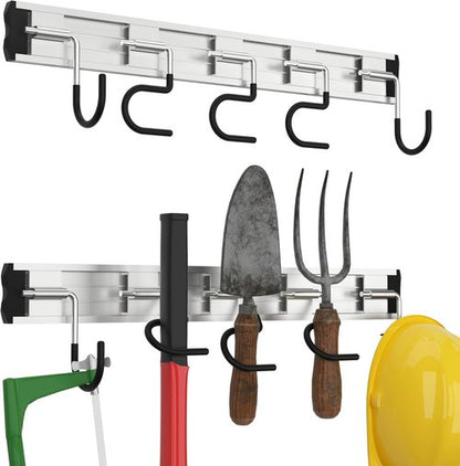 HUPBIPY Garden Tool Organizer - 34.5'' Aluminum Alloy Wall Mount with Hooks for Shovels, Rakes & Brooms