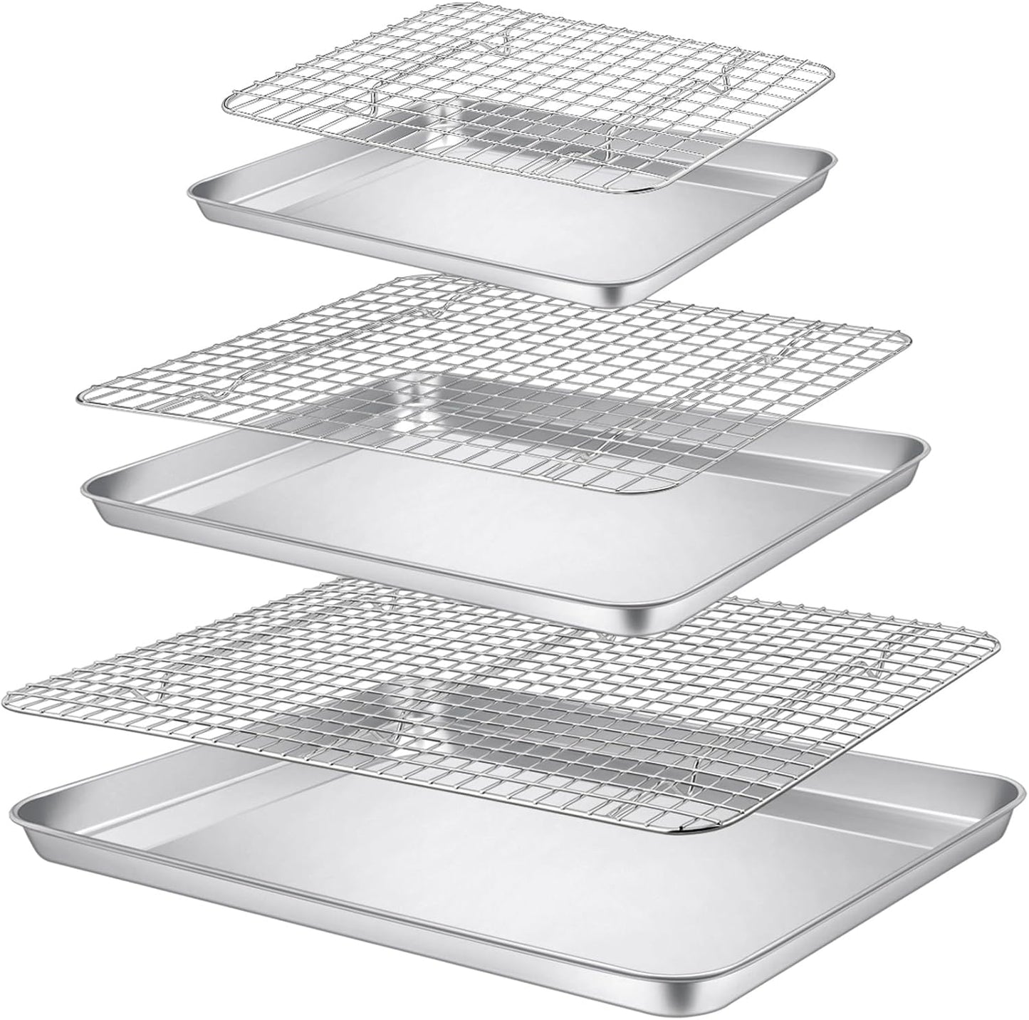 P&P CHEF Baking Sheet Set - Stainless Steel Cookie Sheets with Cooling Racks | 16, 12.5 & 9 Inch, Oven Safe