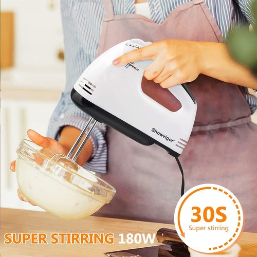 Electric Hand Mixer - 7 Speed 180W Handheld Whisk with 5 Stainless Steel Accessories | Turbo Boost & Eject Button