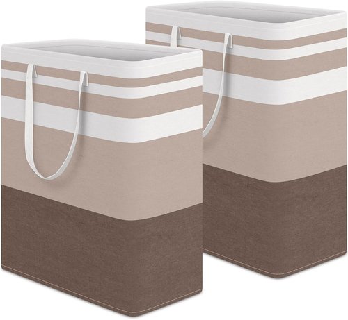 HomeHacks Large Waterproof Laundry Basket - Collapsible Freestanding Hamper with Extended Handles | 125L, Brown