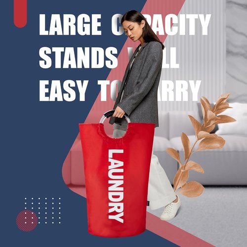 Caroeas 125L Laundry Basket - Large Collapsible Hamper with Padded Handles | Red, Easy Storage