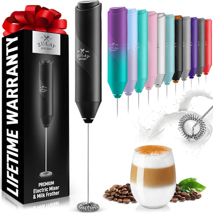 Zulay Milk Frother Wand - Mini Handheld Stainless Steel Drink Mixer for Coffee & Lattes - Black