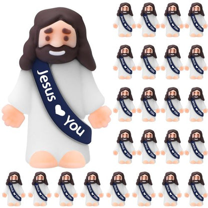 Bememo 25 Pcs Little Jesus Figures, Mini Jesus Loves You Figures, Original Design Multicolor Tiny Easter Figurines to Hide and Seek Religious Gifts for Easter Egg Stuffers(Navy Blue)