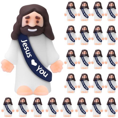 Bememo 25 Pcs Little Jesus Figures, Mini Jesus Loves You Figures, Original Design Multicolor Tiny Easter Figurines to Hide and Seek Religious Gifts for Easter Egg Stuffers(Navy Blue)