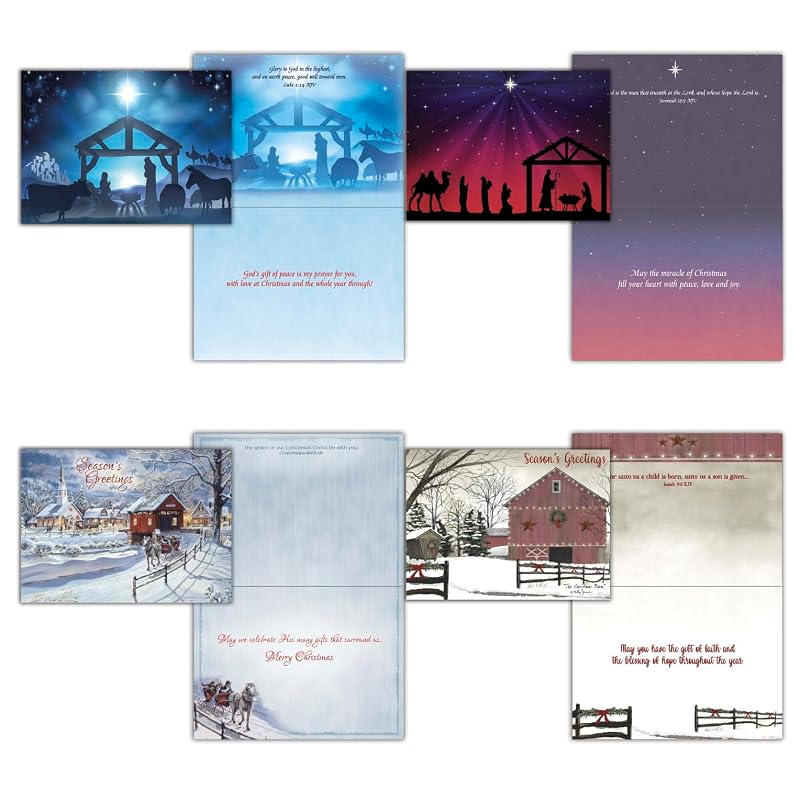 Religious Christmas Cards Bulk 48 Assorted Box with Envelopes - KJV Scripture