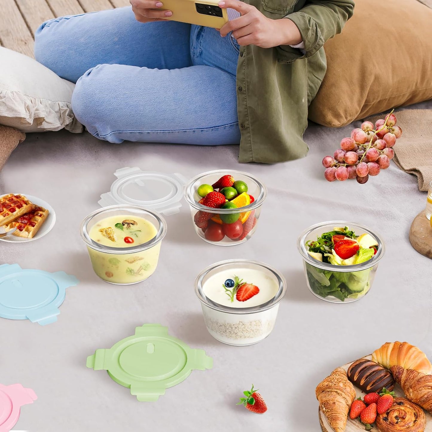 Skiennix 16oz Glass Meal Prep Containers - Airtight BPA-Free Borosilicate Storage | 4-Pack, Microwave & Dishwasher Safe