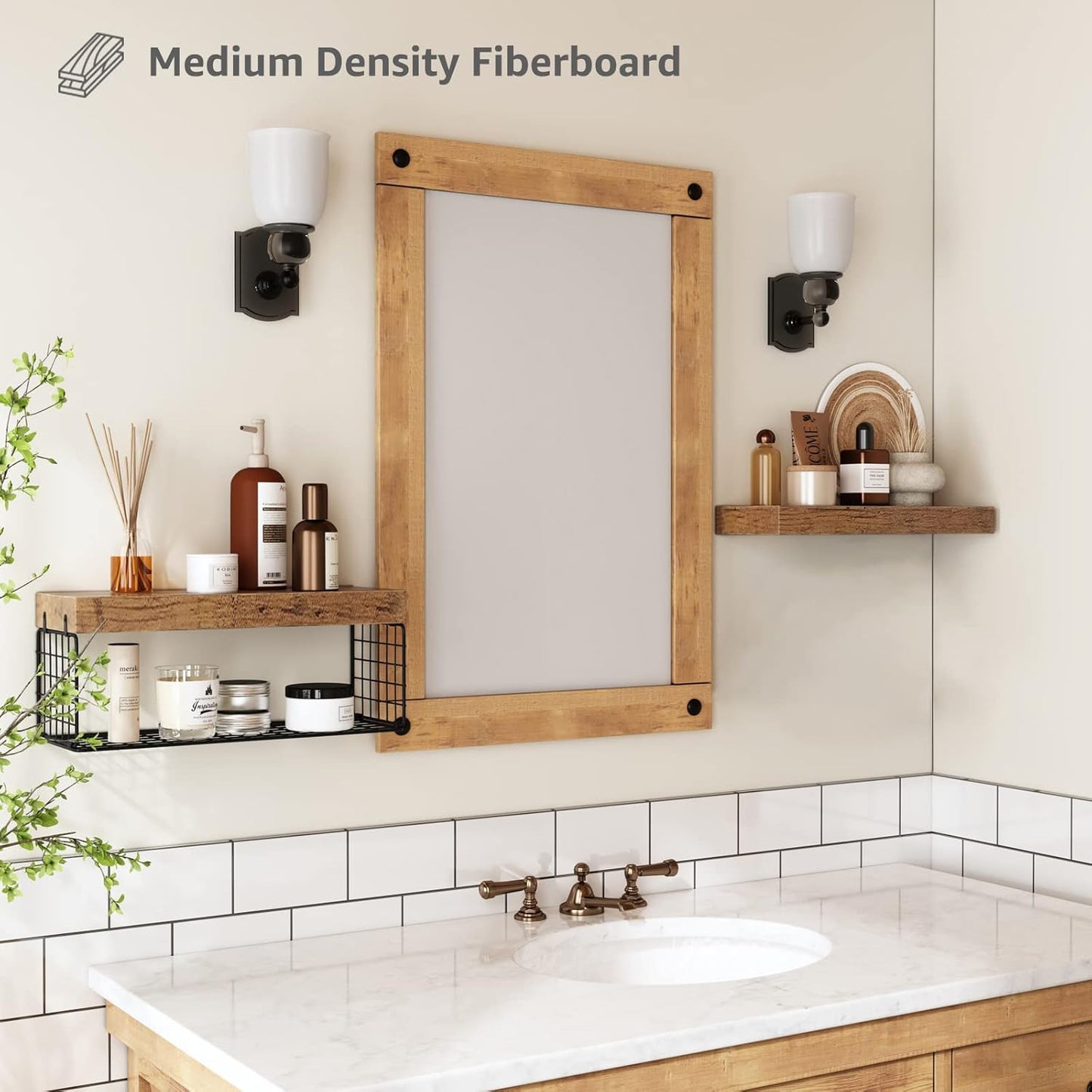 QEEIG Bathroom Shelves Over Toilet - Rustic Brown Wall Mounted Floating Shelves | Set of 2, 16 Inch for Farmhouse Decor