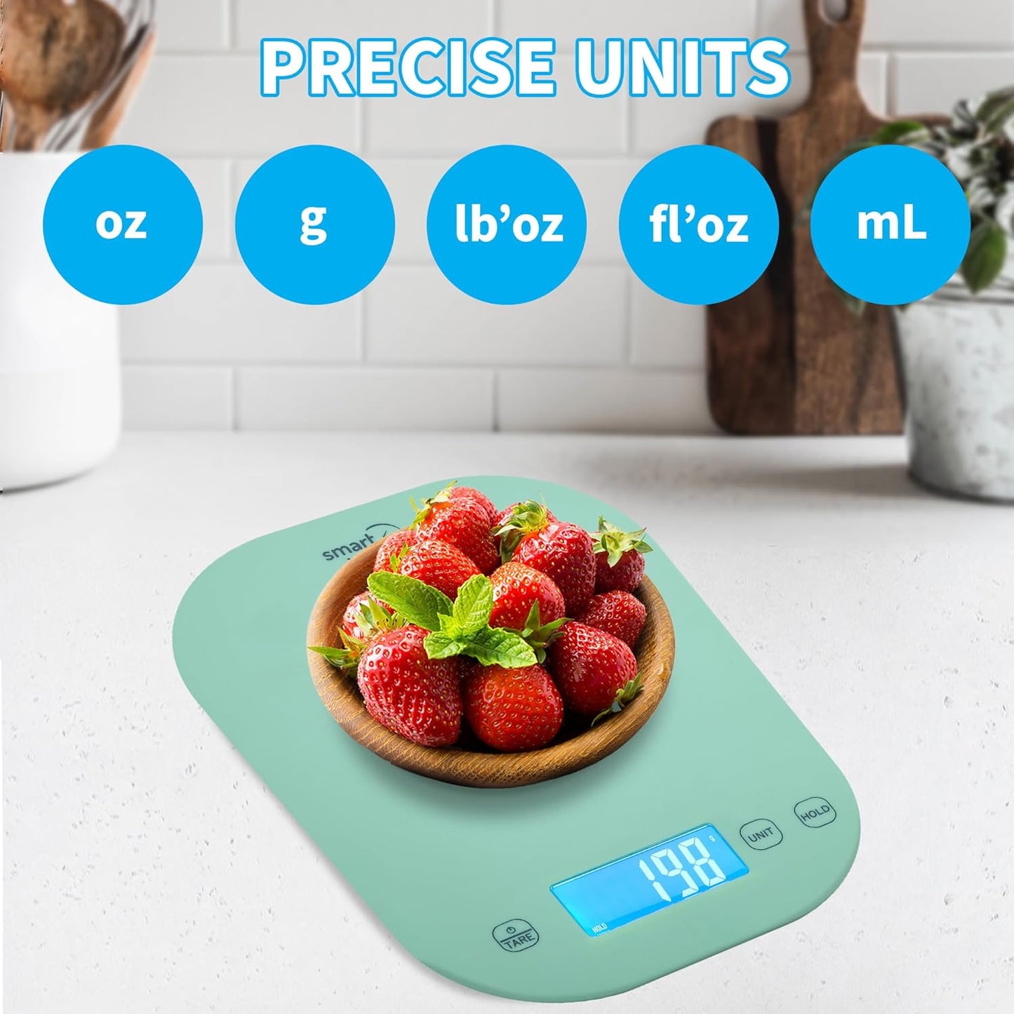 Smart Weigh Digital Kitchen Scale - Mint Green Color for Accurate Cooking & Meal Prep Measurements