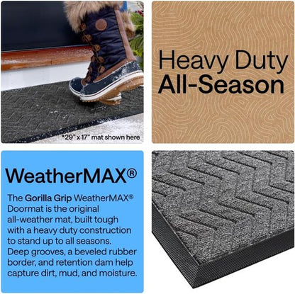 GORILLA GRIP Waterproof All-Season WeatherMAX Doormat - Natural Rubber, Stain & Fade Resistant, 29x17, Steel Chevron