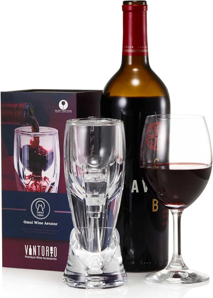 Vintorio Wine Aerator OMNI Set - Premium Decanter for Red Wine Lovers with Gift Box, Velvet Bag, and Mini Stand - Durable, Crystal Clear Acrylic
