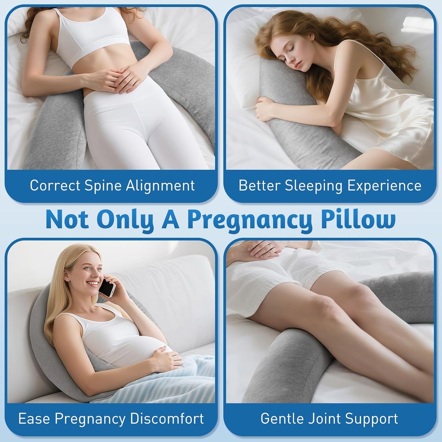 SweetSlubr C-Shaped Pregnancy Pillow - Adjustable Firmness Maternity Body Pillow for Full Support | 47.2’’ x 9.8’’