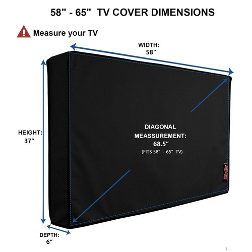 iBirdie Outdoor TV Cover 60 to 65 inch Weatherproof, Cover Size 58''L x 37''H, Waterproof for Outside Flat Screen 60 to 65 inch TV, Black, 600D Thick Fabric Screen Protector with Bottom